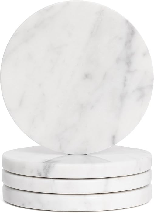 Set of 4 White Drink Coasters, 4-Inch Exquisite Marble Stone Coasters, Natural Stone Design, Perf... | Amazon (US)