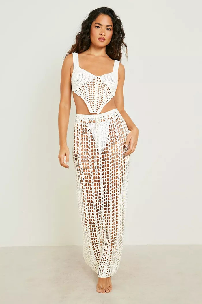 Premium Crochet Lace Back Corset And Maxi Skirt Set | Boohoo.com (US & CA)