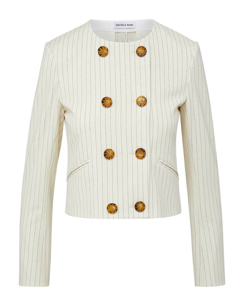 Winslow Pinstriped Collarless Jacket | Veronica Beard