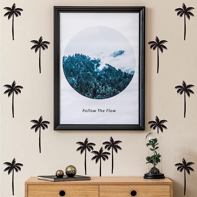 A Room with Black Vinyl Palm Tree Wall Decals, Peel and Stick Modern Wall Stickers for Nursery Ki... | Amazon (US)