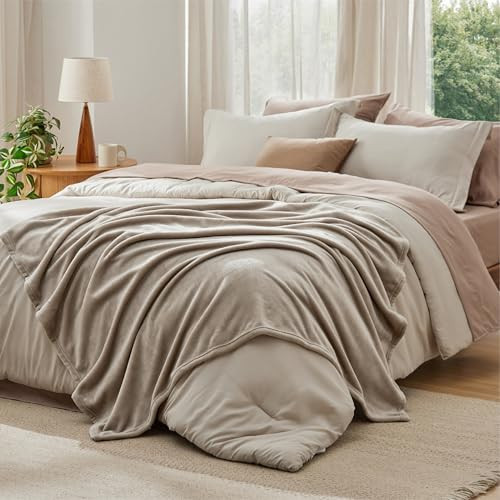 Bedsure King Comforter Set Beige, 8 Pieces Prewashed King Size Bed in a Bag with Soft Fleece Bed Blanket, Down Alternative Bedding Set for All Seasons, Sheets, Pillowcases & Shams | Amazon (US)