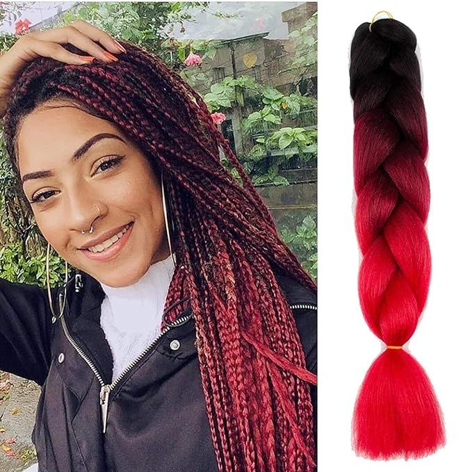 Alissa 24Inch 5pcs Black-Wine Red-Red Kanekalon Jumbo Braiding Hair Extensions Synthetic Hair Hig... | Amazon (US)