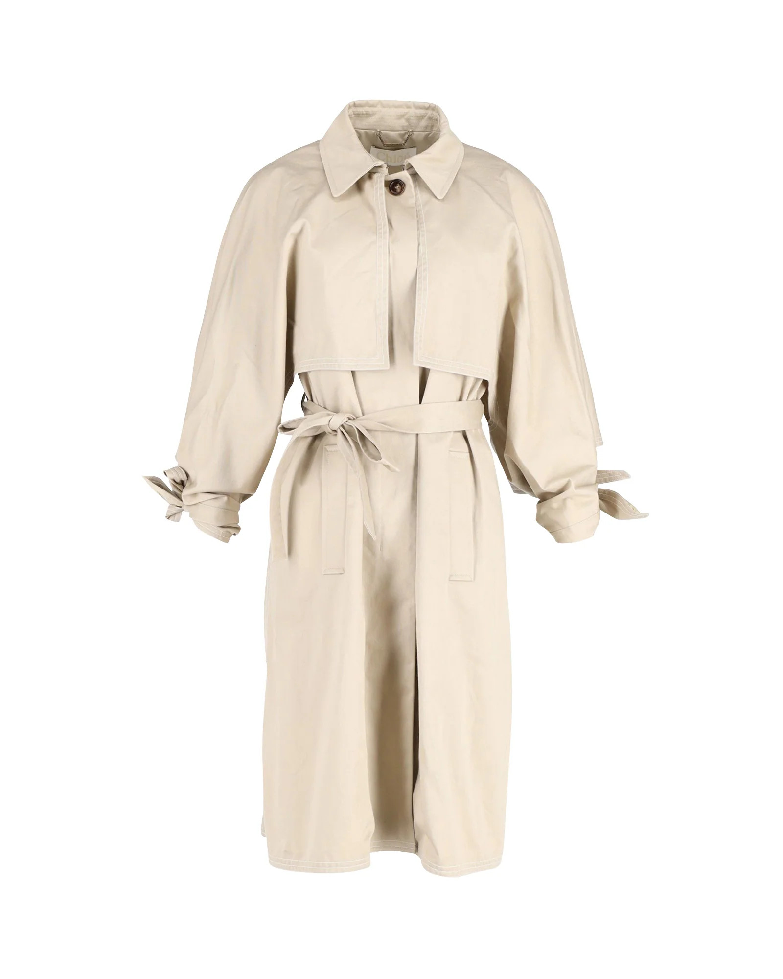 Chloe Belted Trench Coat in Beige Cotton | Shop Simon