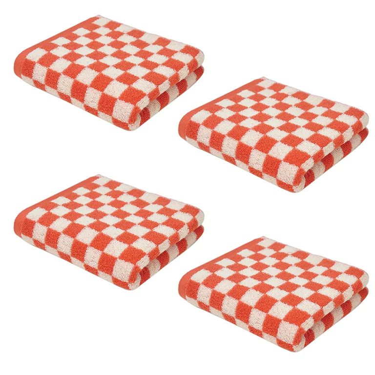 Checkered Bath Towels for Bathroom, 4 Pack Shower Towels, Super Absorbent and Quick Dry (Red) | Walmart (US)