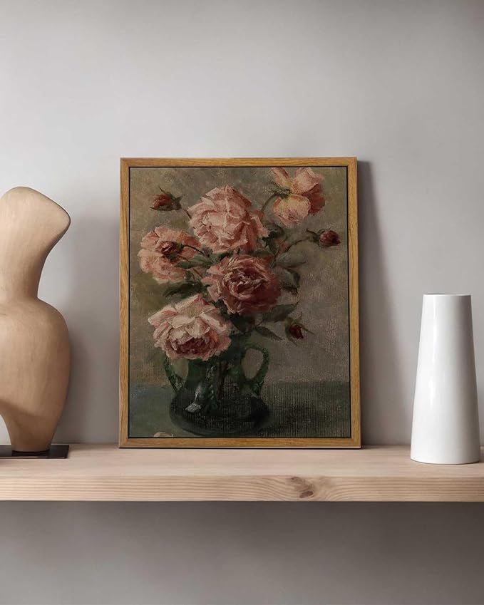 InSimSea Framed Flower Wall Art Home Decor, Roses in Vase Vintage Paintings Canvas Prints Mothers... | Amazon (US)
