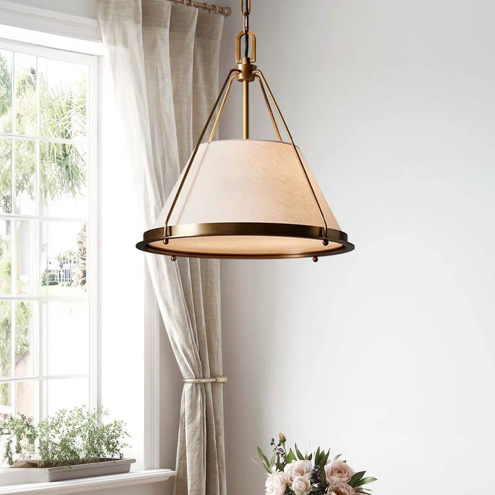 Draven Pendant Light – 21" White Iron & Linen Plug-In or Hardwired Pendant Light Fixture for Di... | Wayfair North America