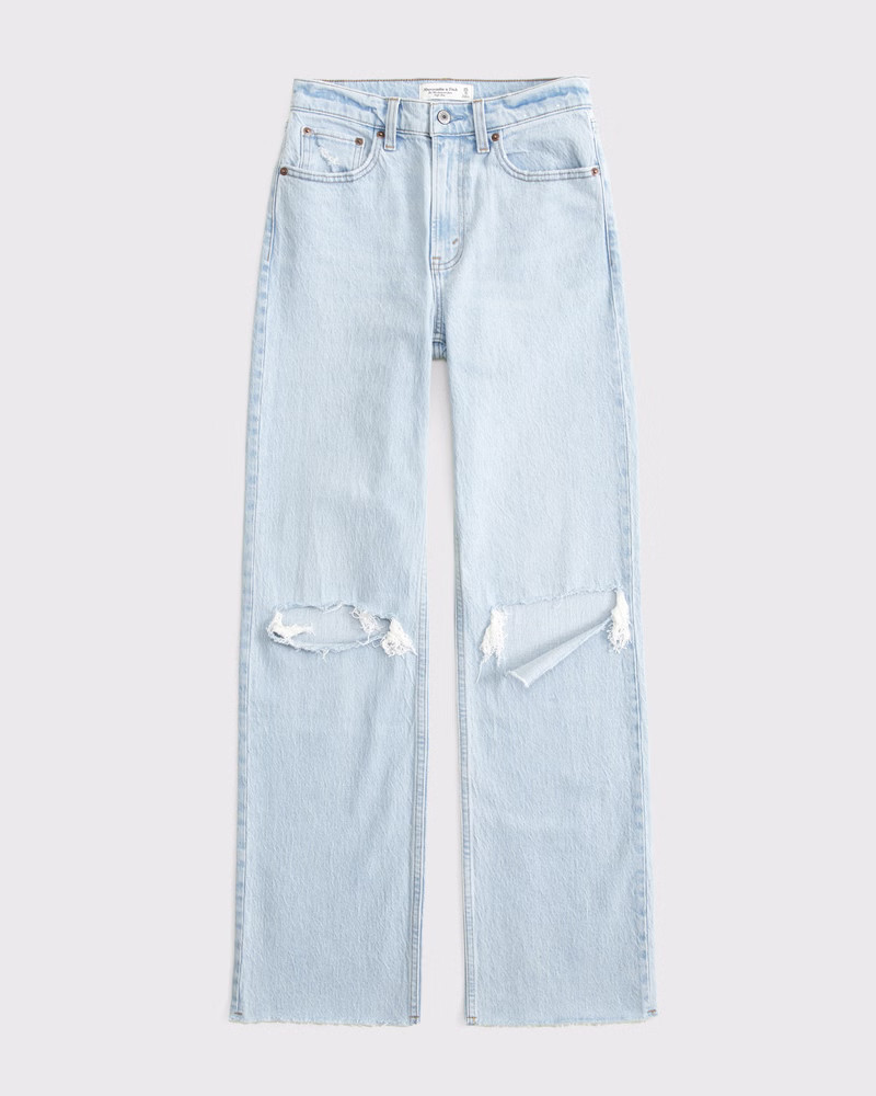 Abercrombie & Fitch Women's High Rise 90s Relaxed Jean in Light Knee Destroy - Size 26 | Abercrombie & Fitch (US)