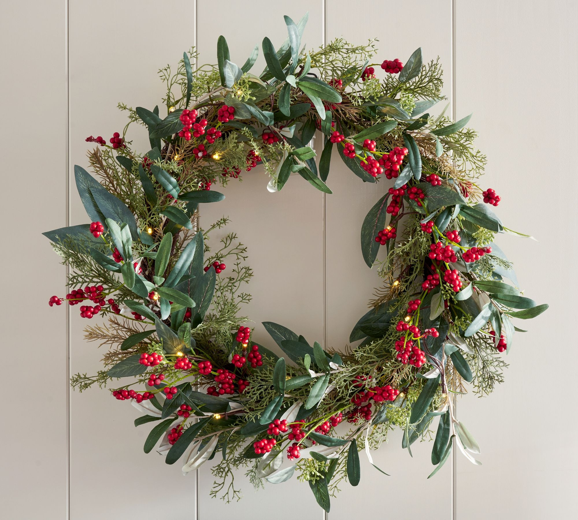 Lit Faux Eucalyptus and Berry Wreath & Garland | Pottery Barn (US)