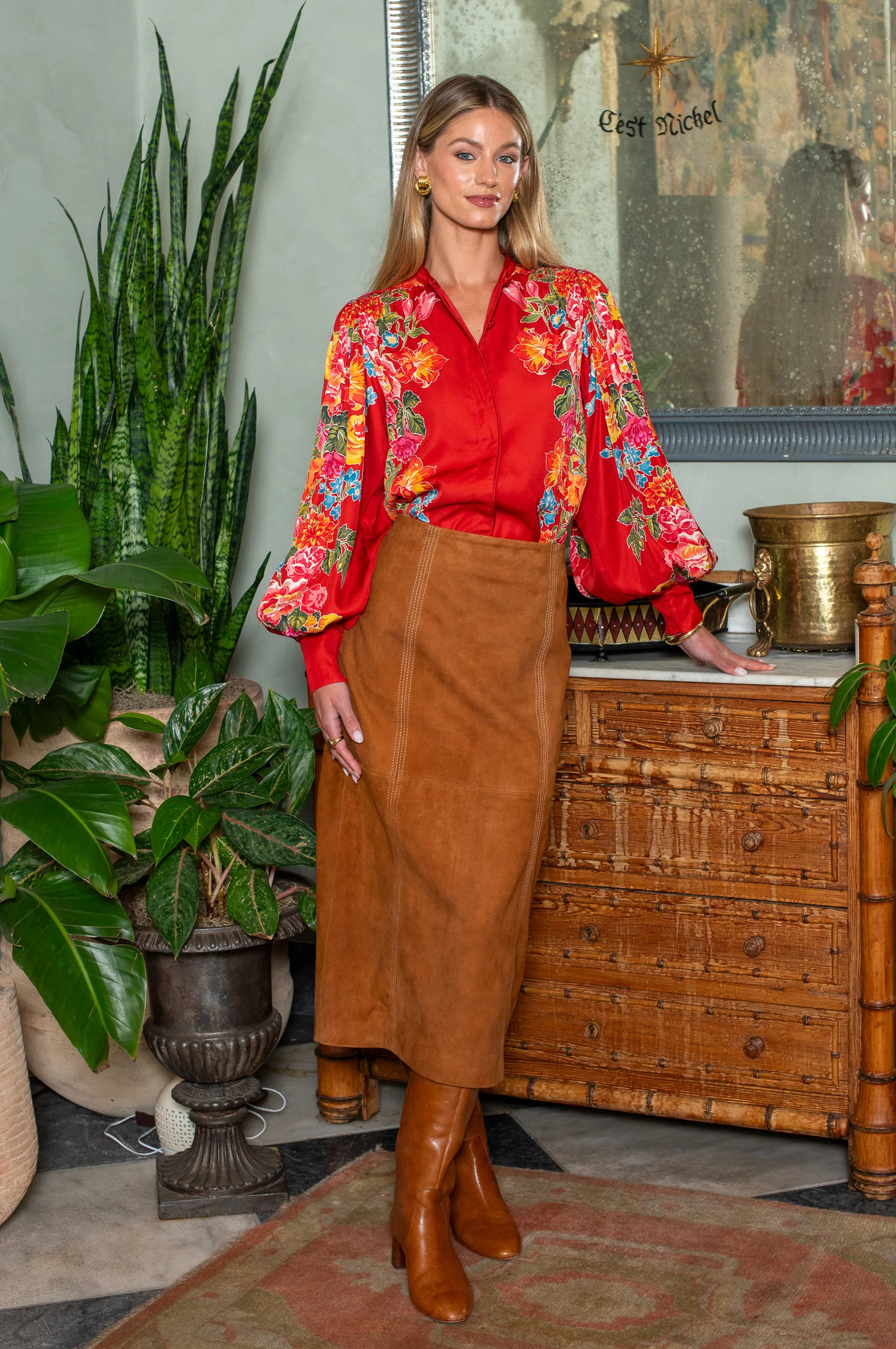 Ava Skirt in Tan Suede | Elizabeth James The Label