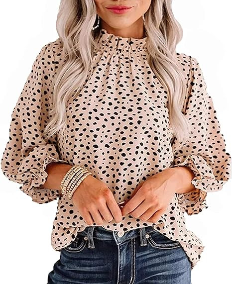 Avanova Women Polka Dot Long Sleeve Blouse Shirts Work Mock Neck Ruffle Top | Amazon (US)