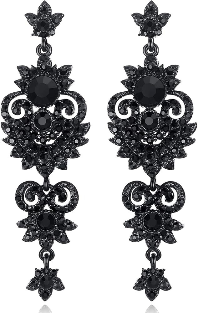 mecresh Vintage Floral Teardrop Butterfly Wing Black Austrian Crystal Drop Dangle Earrings for Wo... | Amazon (US)