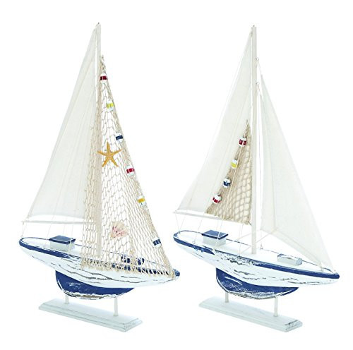 Deco 79 Wood Sail Boat Handmade Decorative Sculpture Home Decor Statues, set of 2 Accent Figurines 17" x 3" x 25", White | Amazon (US)