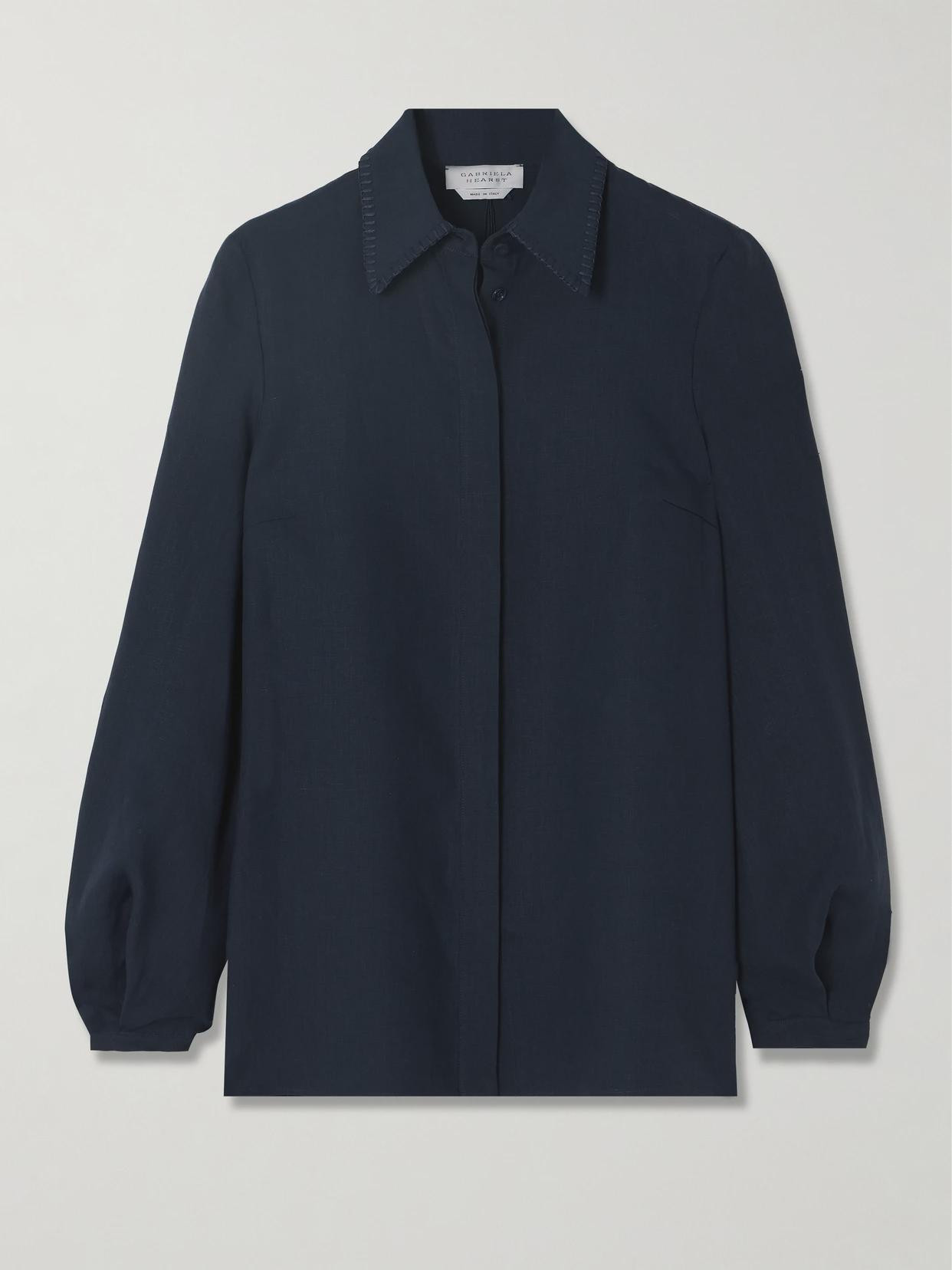 Gabriela Hearst - Delmer Whipstitched Linen Blouse - Blue | NET-A-PORTER (US)