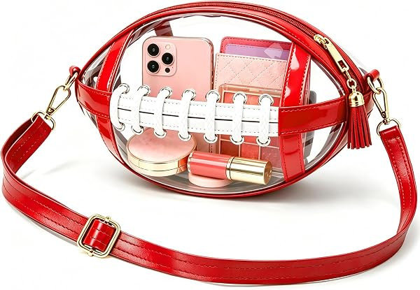 Clear Bag for Stadium Events Stadium Approved Football Shaped Purse for Women PVC Crossbody Bag f... | Amazon (US)