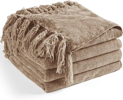 Chenille Throw Blanket for Couch 50"X 60", Soft Cozy Throws with Fringe Tassel for Bed Sofa Chair... | Amazon (US)