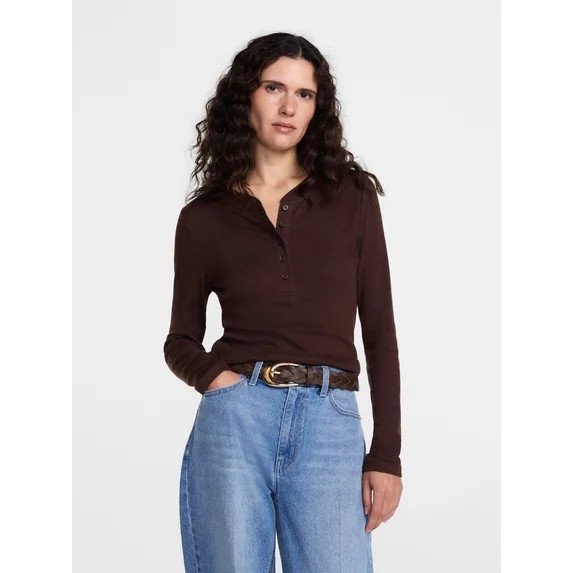 Scenario Women's and Women's Plus Rib Henley with Long Sleeves, Sizes XS-4X | Walmart (US)