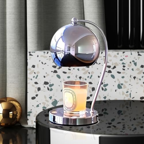 WARMCITY Candle Lamp Warmer, Wide Base Scented Candle Warmer with Timer and Dimmer, Modern Candle Melting Lattern, Home Decor Table Lamp (Silver) | Amazon (US)