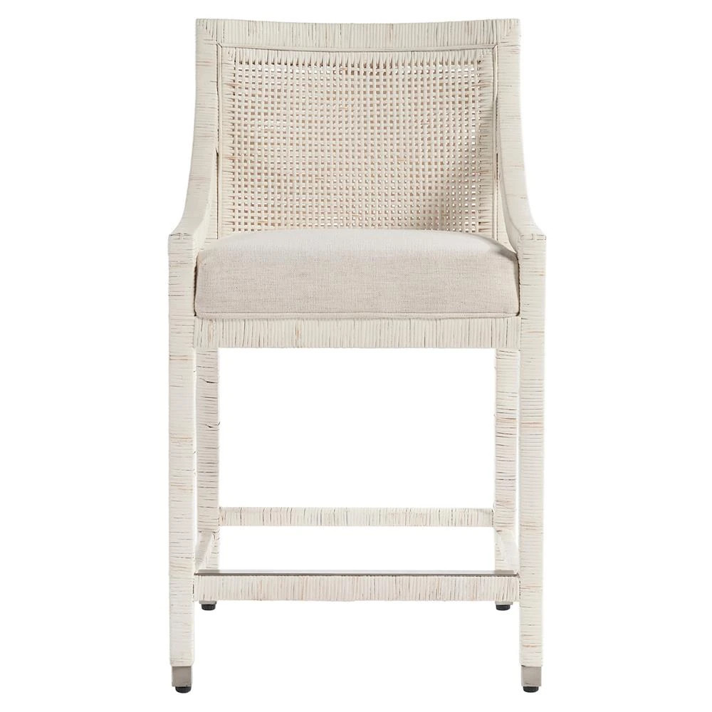Camilla Coastal Beach Off White Upholstered Seat Woven Rattan Counter Stool | Kathy Kuo Home