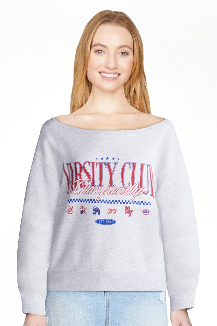 No Boundaries Off Shoulder Sweatshirt with Long Sleeves, Women\u2019s Sizes XXS-4X | Walmart (US)