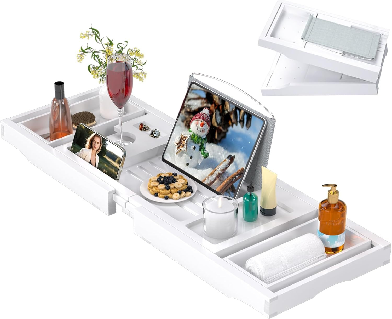 Bathtub Caddy Tray for Tub,Foldable Bath Table Trays,Bamboo Shelf with Book and Wine Glass Holder... | Amazon (US)