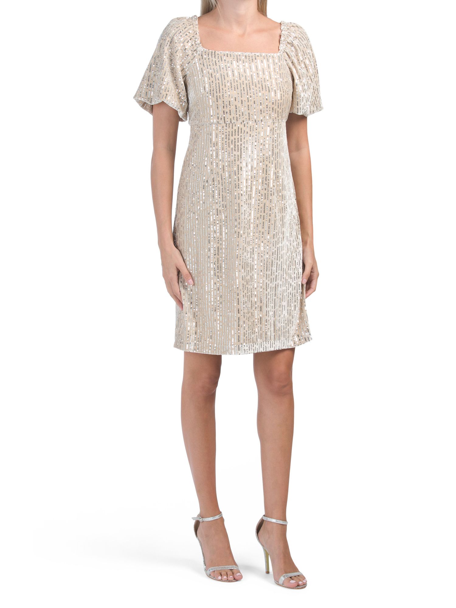 Velvet Sequin Square Neck With Balloon Sleeve Dress | TJ Maxx