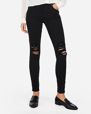 High Waisted Ripped Stretch Jean Leggings | Express