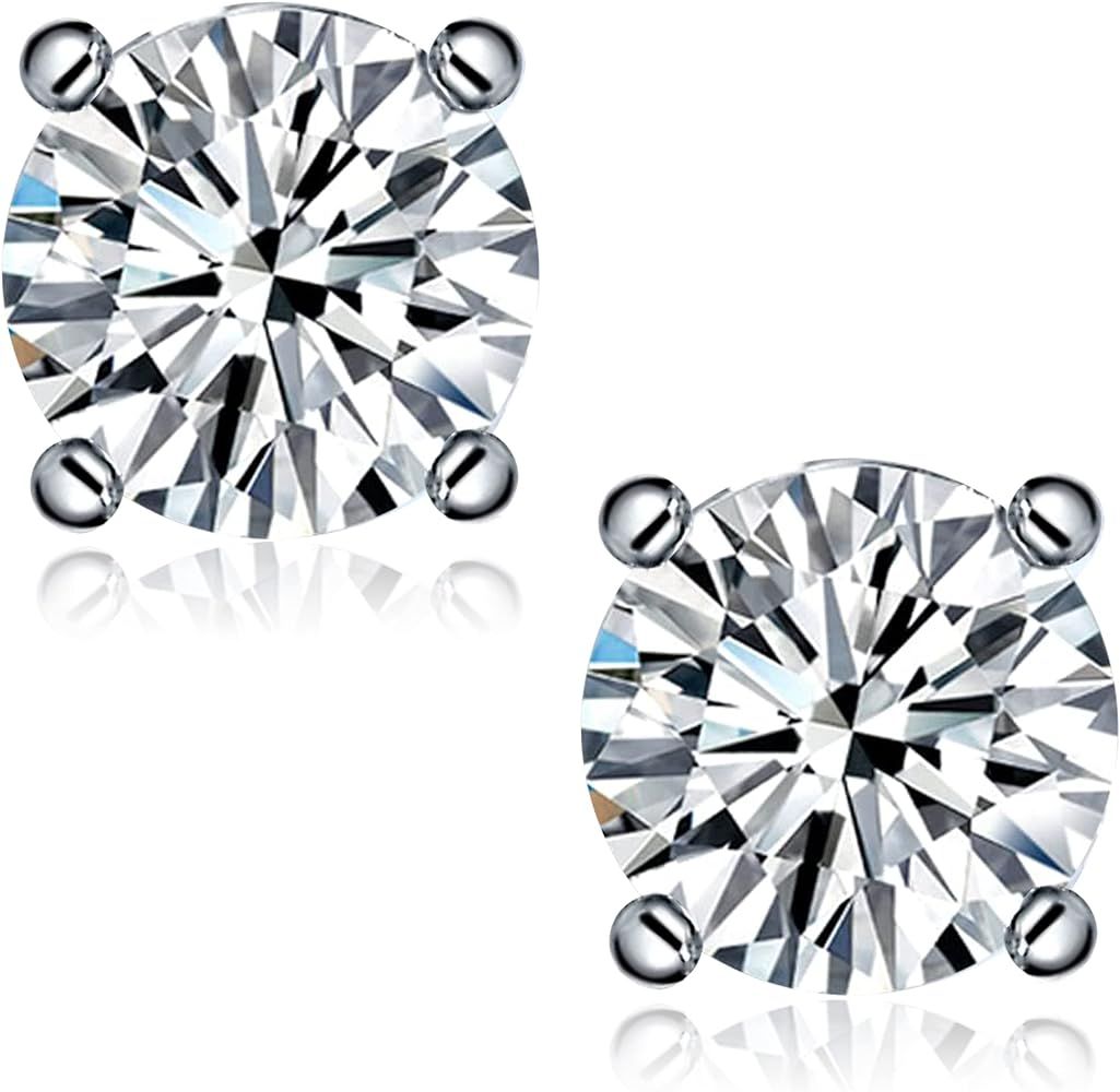 Moissanite Stud Earrings, 0.6ct-4ct D Color VVS1 Clarity Brilliant Round Cut Lab Grown Diamond Ea... | Amazon (US)