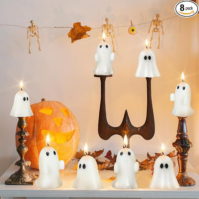 8 Pcs Halloween Ghost Candles Large Ghost Scented Candles Burning Candle White Ghost Halloween Ca... | Amazon (US)