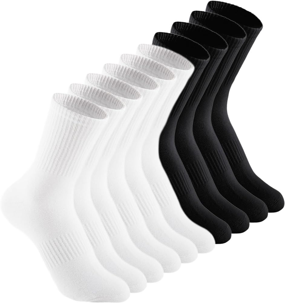 Cushion Crew Socks for Women Cotton Running Hiking Athletic Long Socks for Women 5 Pairs | Amazon (US)