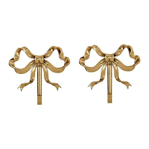 QIIODATD Bow Wall Hooks Brass (2 Pcs) Christmas Wall Decor Gold Hooks Door Hanger Towel Multi-Purpose Hooks for Hanging for Bathroom Living Room Kitchen Decor Christmas Birthday Gift (S) | Amazon (US)