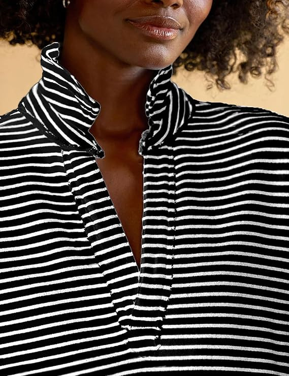 Zontroldy Women's Casual V Neck Pullover Sweatshirt Long Sleeve Solid Color/Stripe Polo Collared ... | Amazon (US)
