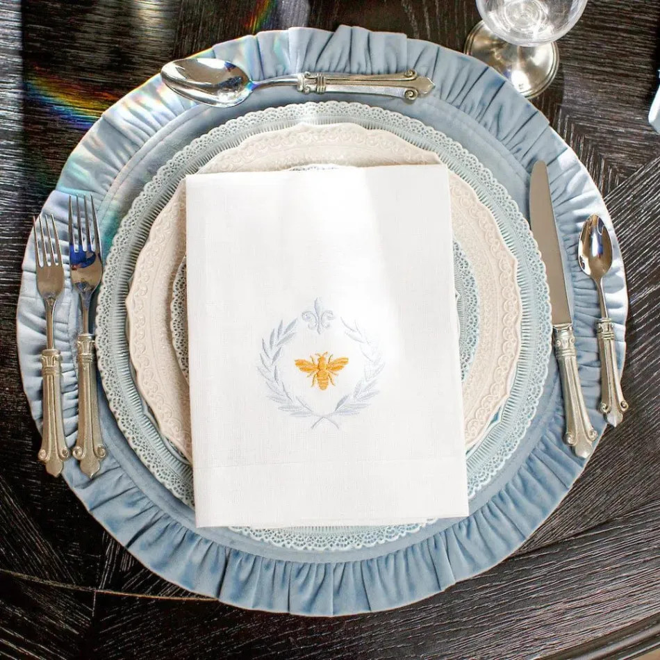 Round Ruffle, Velvet Light Blue 18" D Placemat | Gracious Style