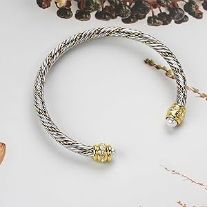 Cable Bracelets for Women Twisted Wire Cuff Bangles Adjustable Valentine Day Gift Rhinestone Jewe... | Amazon (US)