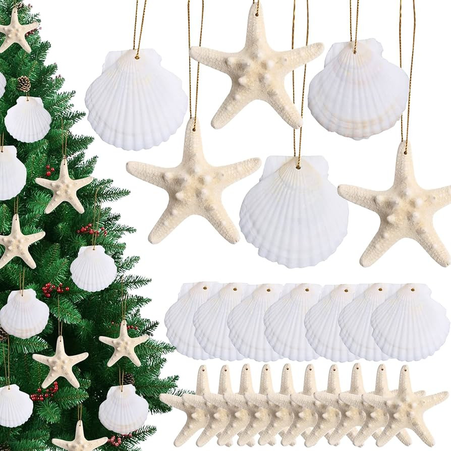 20 PCS Christmas Tree Hanging Ornaments Natural Starfish Sea Shells Decorations Beach Style for W... | Amazon (US)