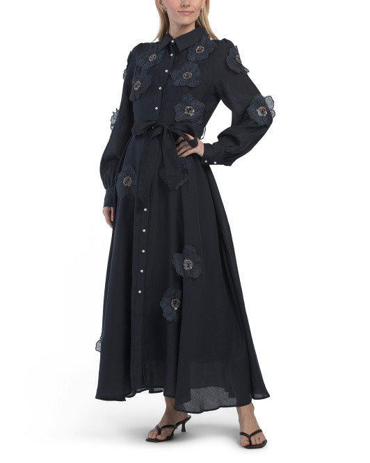 Long Sleeve Floral Applique Maxi Dress | TJ Maxx