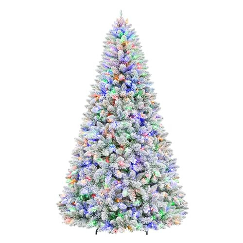 6ft Lighted Artificial Christmas Tree, 250 Multicolor LED Lights, Snow Flocked Christmas Tree with 1032 PVC Tips, Metal Base & Hinged Branches for Holiday, 10 Modes | Amazon (US)