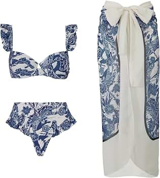 Women's 3 Piece Floral Underwire Bikini Swimsuit Set and Cover Up Beach Dress | Amazon (US)