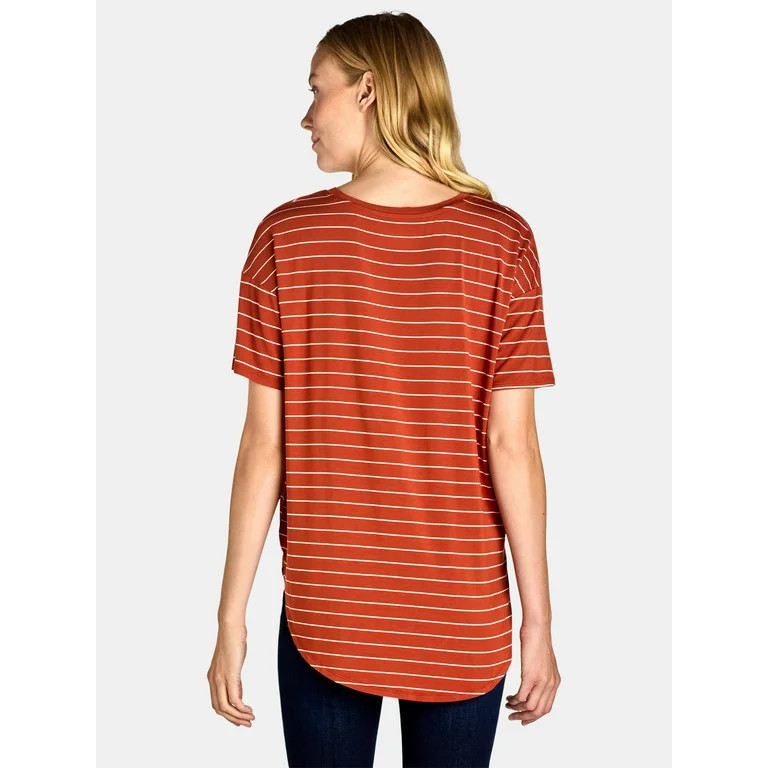 Time and Tru Women's Crewneck Tunic Tee with Short Sleeves, Sizes XS-XXXL | Walmart (US)