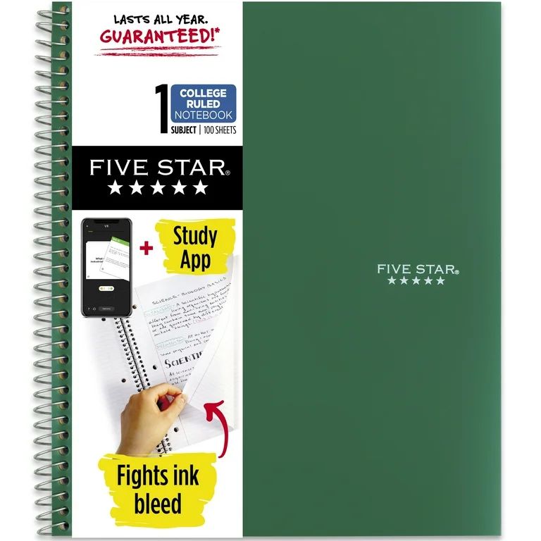 Five Star Wirebound Notebook Plus Study App, 1 Subject, College Ruled, Forest Green (820002CE1-WM... | Walmart (US)