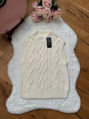 Polo RALPH LAUREN CABLE KNIT VEST Aran Ornament Sweater Cream size M Medium  | eBay | eBay US