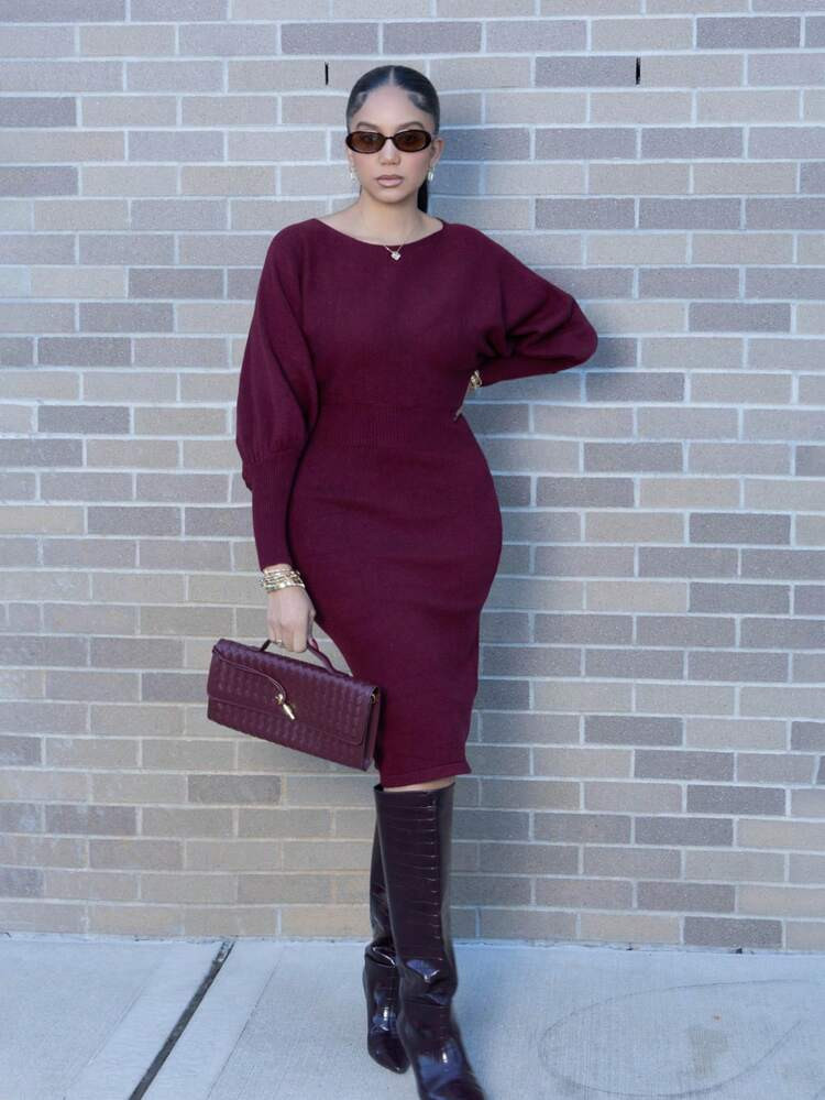Melissa Matos Batwing Sleeve Sweater Dress Fall Winter Cloth For Women | SHEIN