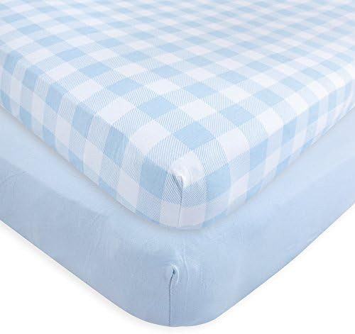 Touched by Nature Unisex Baby and Toddler Organic Cotton Crib Sheet, Plaid Solid Light Blue, One ... | Amazon (US)