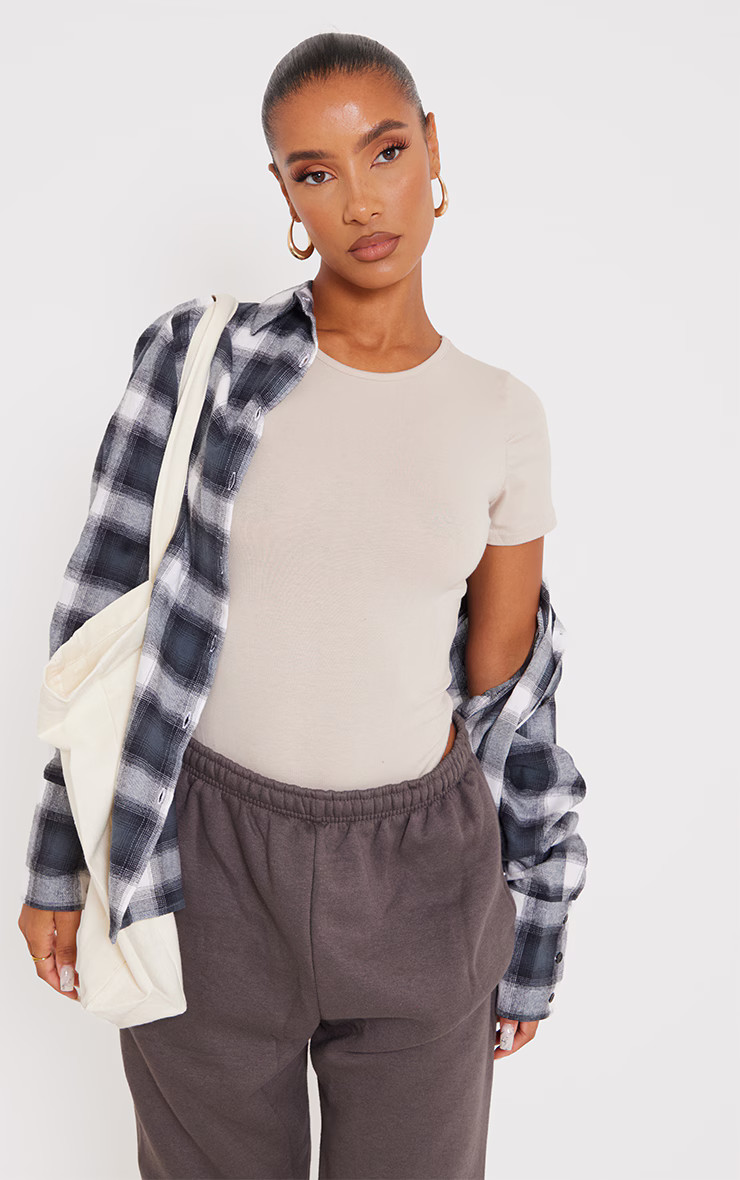 Stone Cotton Short Sleeve Bodysuit | PrettyLittleThing US