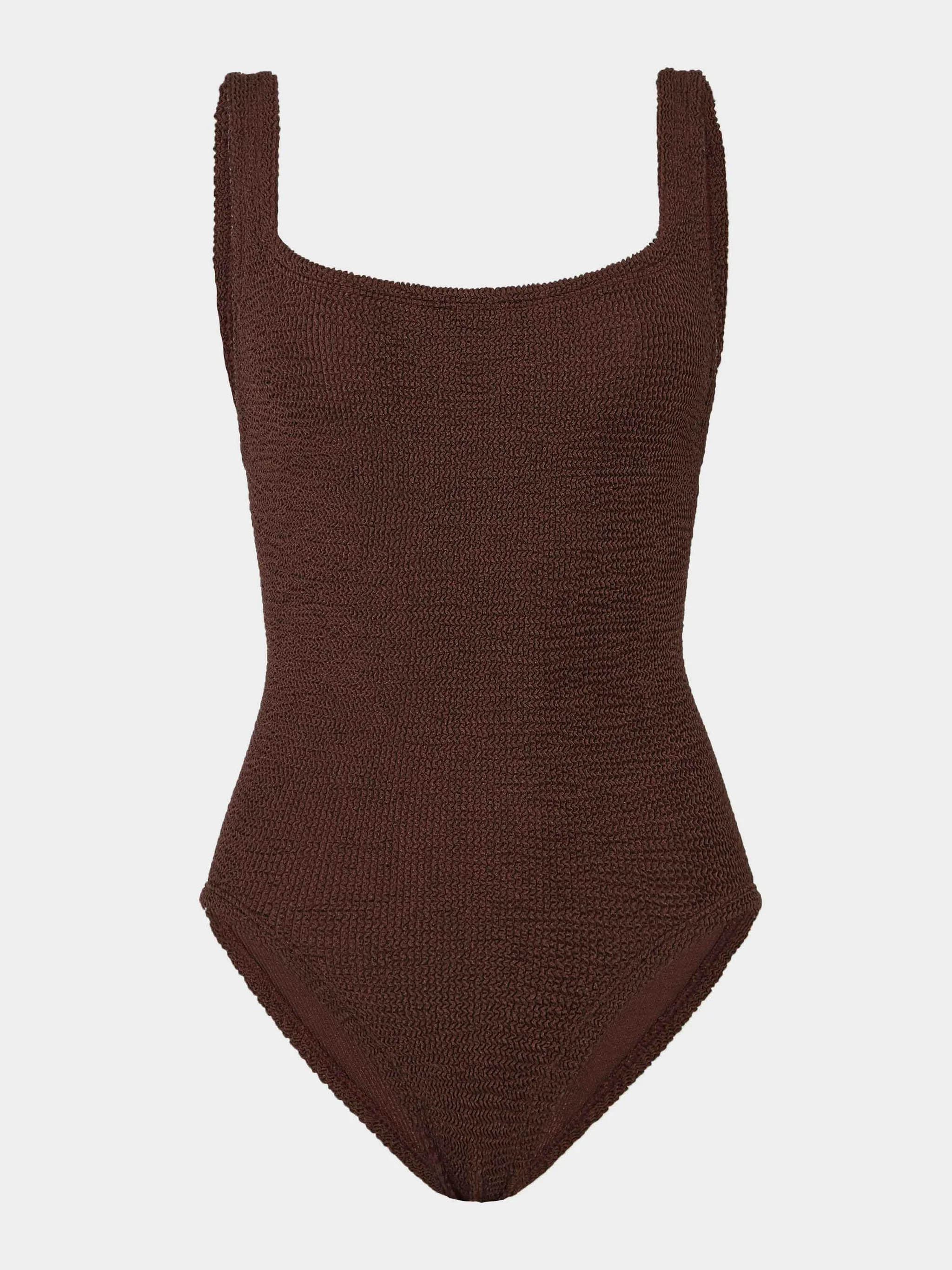 Coverage Square Neck Swim - Metallic Chocolate | HUNZA G