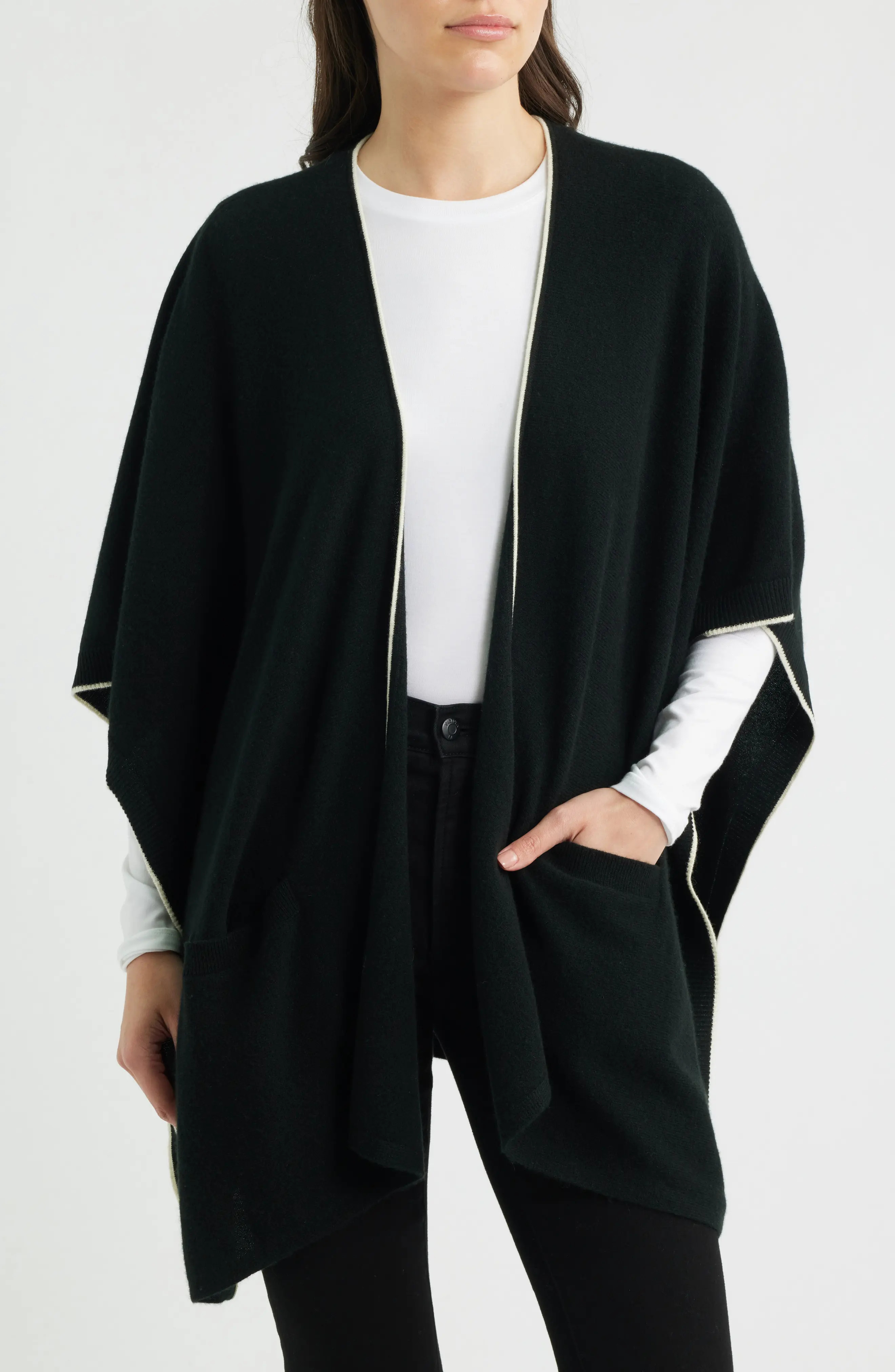 Vince Tipped Cashmere Cape in Medium Grey Off White at Nordstrom | Nordstrom