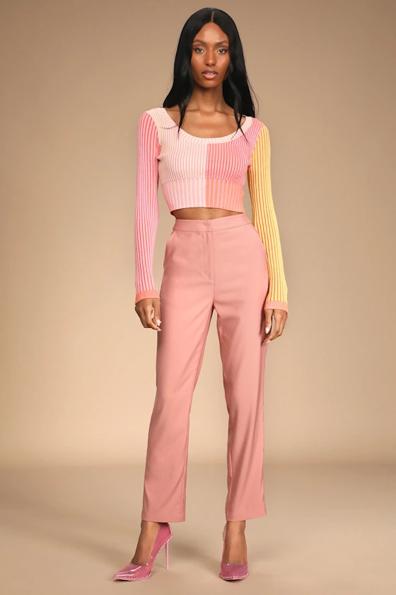 Exactly Elegant Mauve Pink High-Waisted Tapered Trouser Pants | Lulus (US)