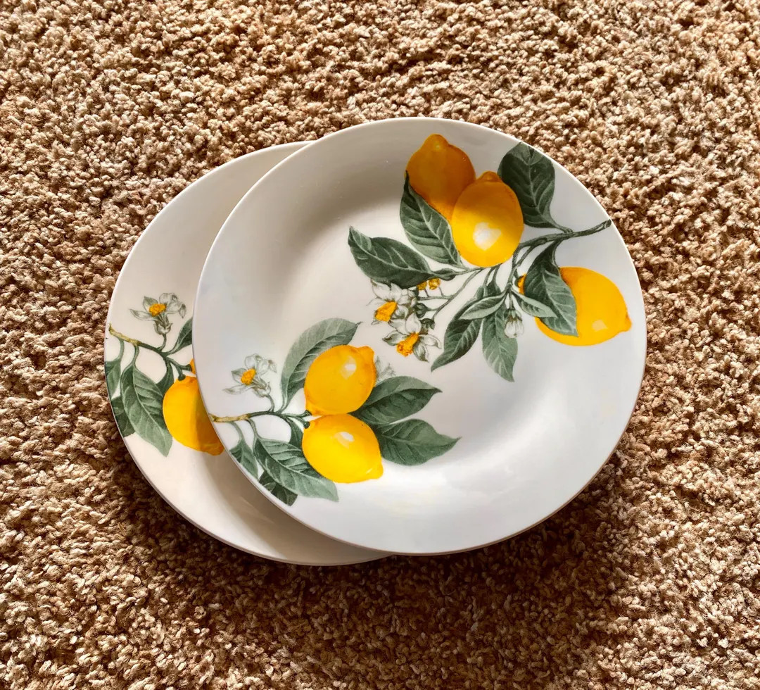 Vintage Lemon 7.5" Ceramic Plates by Royal Norfolk Set of 2 | Trinket Tray, Jewlery Tray or Servi... | Etsy (US)