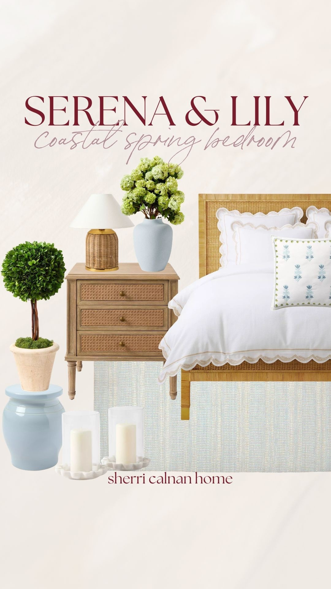 A serene coastal spring bedroom featuring woven rattan nightstands, scalloped Serena and Lily bedding, soft blue accents, and tailored neutral linens. This layered look blends natural textures with timeless coastal charm for a bright, refined, and restful space.

Serena and Lily bedroom, Serena and Lily bedding, coastal spring bedroom decor, rattan nightstand, scalloped bedding, blue accent pillow, woven furniture, light coastal bedroom, neutral bedroom styling, preppy coastal decor, spring bedroom refresh, timeless bedroom design, sherricalnanhome

#LTKSeasonal #LTKHome