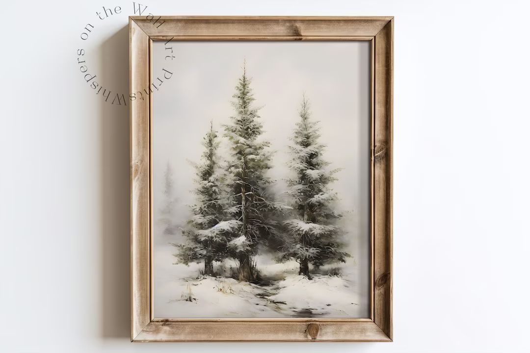 Winter Forest Landscape Art Print Vintage Christmas Decor - Etsy | Etsy (US)