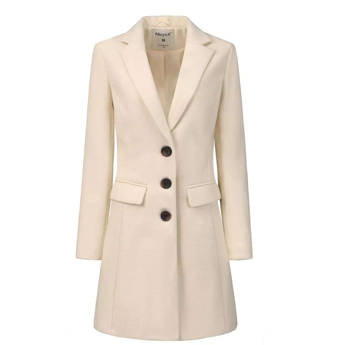 Allegra K Women's Notched Lapel Single Breasted Outwear Winter Coat Cream White XX-Large | Target